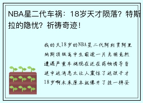 NBA星二代车祸：18岁天才陨落？特斯拉的隐忧？祈祷奇迹！